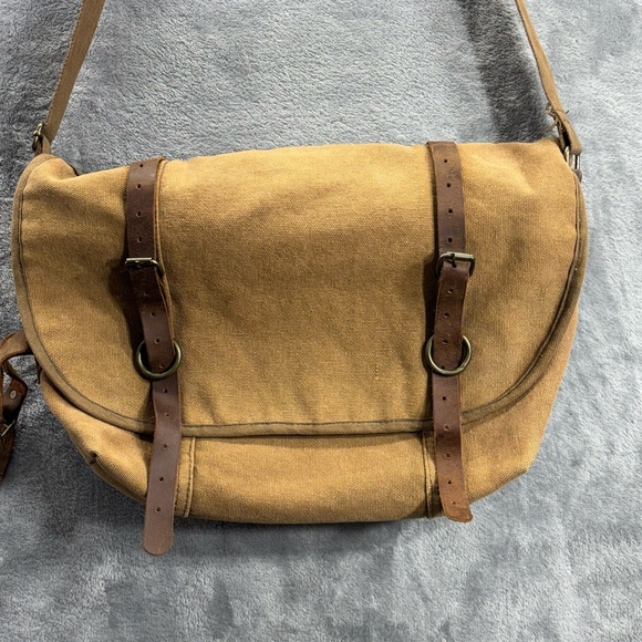 Rothco Canvas Leather Distressed Messenger Crossbody Bag 15” Computer Military - Picture 2 of 16
